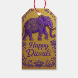 Circular Gold & Purple Elephant Happy Diwali ギフトタグ