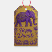 Circular Gold & Purple Elephant Happy Diwali ギフトタグ (裏面)