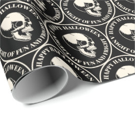Circular Halloween Laughing Skull Pattern Black ラッピングペーパー