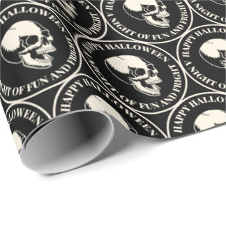 Circular Halloween Laughing Skull Pattern Black ラッピングペーパー