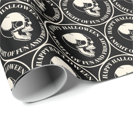 Circular Halloween Laughing Skull Pattern Black ラッピングペーパー (ロールコーナー)