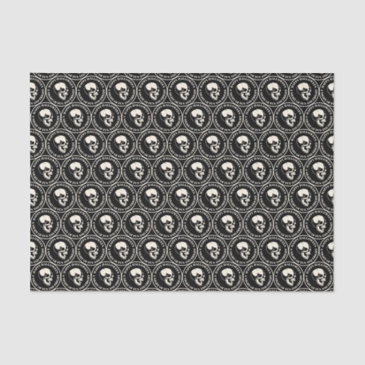 Circular Halloween Laughing Skull Pattern Black 薄葉紙 (正面)