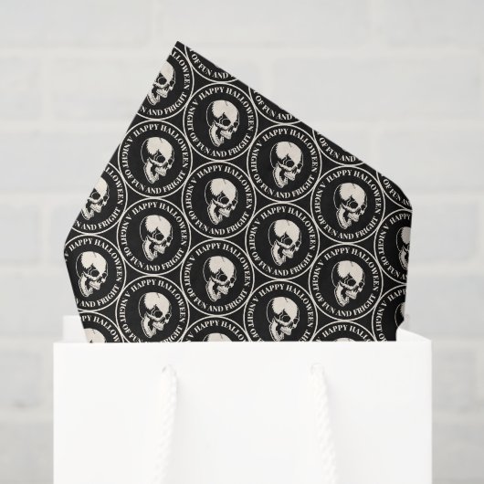 Circular Halloween Laughing Skull Pattern Black 薄葉紙 (ギフトバッグ)