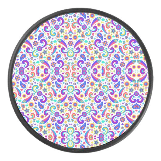Circular item with a vibrant, symmetrical purple アイスホッケーパック (正面)