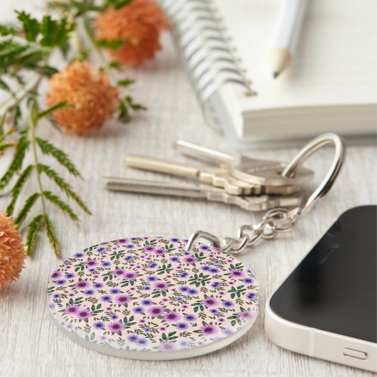 Circular keychain with a floral pattern キーホルダー (正面右)