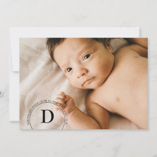 Circular Monogram Photo Birth Announcement Card 招待状
