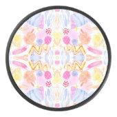 Circular object featuring a colorful abstract  アイスホッケーパック (正面)