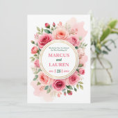 Circular Rose Frame Watercolor Wedding Invitation 招待状 (スタンド正面)