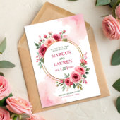 Circular Rose Frame Watercolor Wedding Invitation 招待状