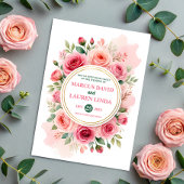 Circular Rose Frame Watercolor Wedding Invitation 招待状
