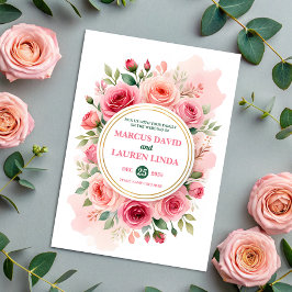 Circular Rose Frame Watercolor Wedding Invitation 招待状