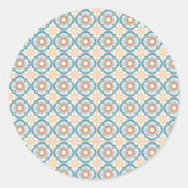 Circular tile design featuring intricate floral  ラウンドシール