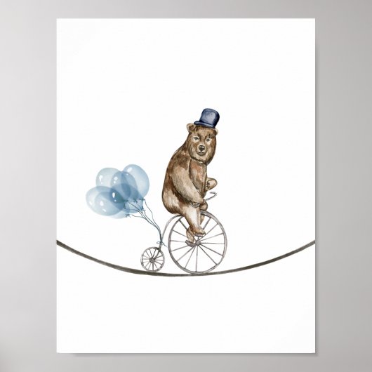 Circus Bear On A Bike With Blue Balloons Nursery ポスター (正面)