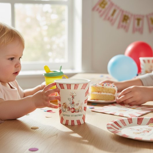 Circus Birthday Elephant Lion Juggler Watercolor  紙コップ