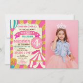 Circus Birthday Invitation Carnival Pink Gold  招待状 (正面)