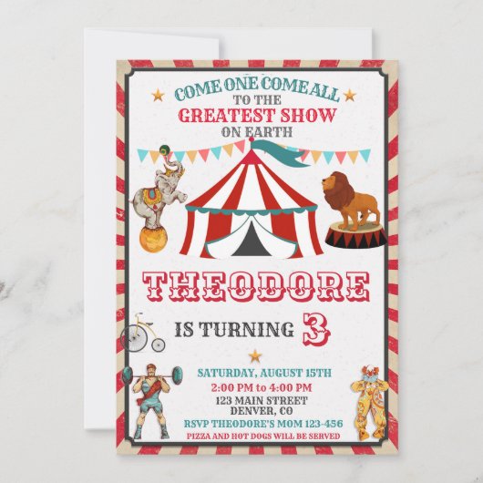 Circus Birthday Invitation - Vintage Big Top Party 招待状 (正面)