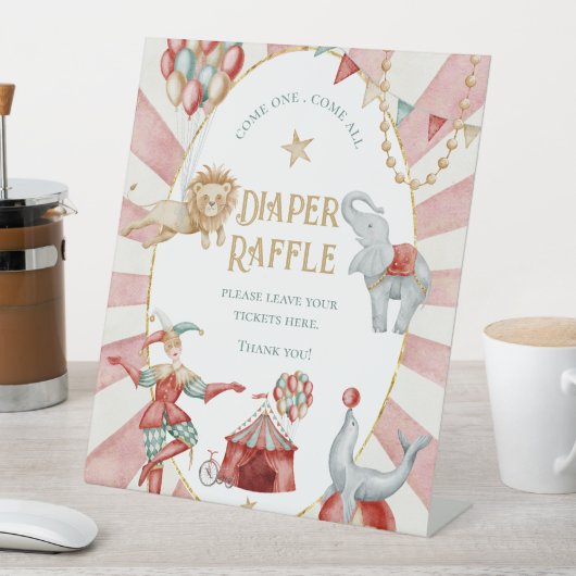 Circus Carnival Baby Shower Diaper Raffle 台座サイン (インサイチュ)