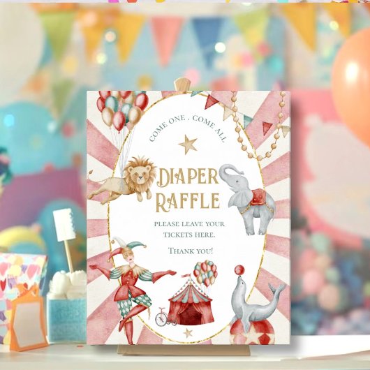 Circus Carnival Baby Shower Diaper Raffle Sign ポスター