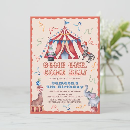 Circus Carnival Tent Animals Kid's Birthday 招待状 (スタンド正面)