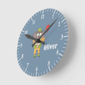 Circus Clown Elephant Blue Kid Wall Clock ラウンド壁時計 (傾斜)