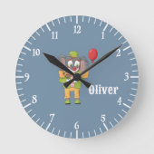 Circus Clown Elephant Blue Kid Wall Clock ラウンド壁時計 (正面)
