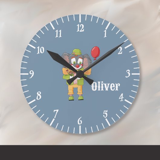 Circus Clown Elephant Blue Kid Wall Clock ラウンド壁時計