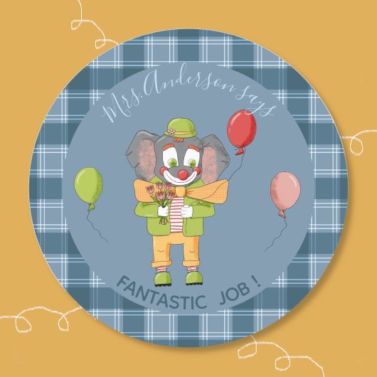 Circus Clown Elephant Student Reward Sticker ラウンドシール