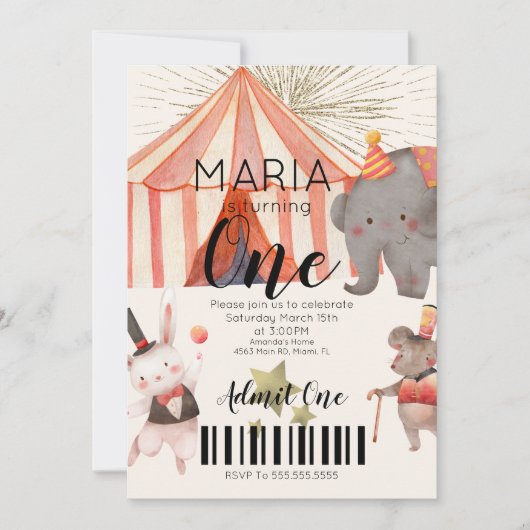 Circus First Birthday Ticket  招待状 (正面)