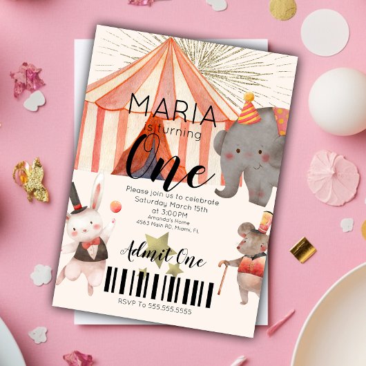 Circus First Birthday Ticket  招待状