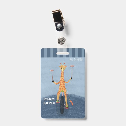 Circus Giraffe Blue Student Hall Pass Badge バッジ (正面 （クリップ付）)