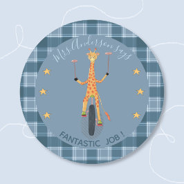 Circus Giraffe Student Reward Blue Sticker ラウンドシール