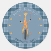 Circus Giraffe Student Reward Blue Sticker ラウンドシール (正面)