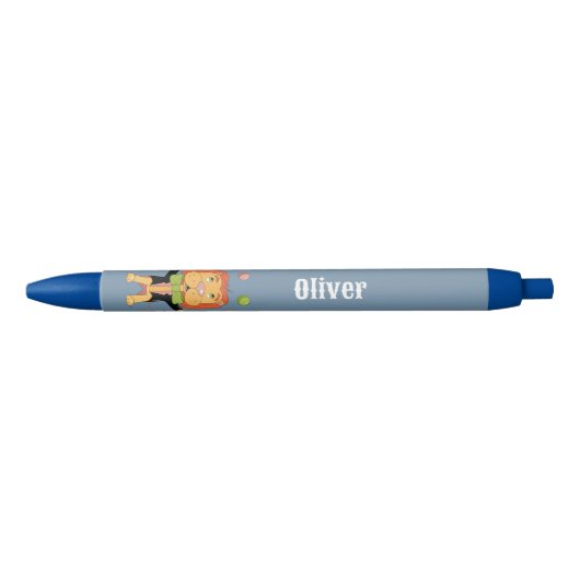 Circus Juggling Lion Blue Kid Personalized Pen 青ボールペン (正面)