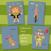 Circus Juggling Lion Kid Blue Button with Name 缶バッジ