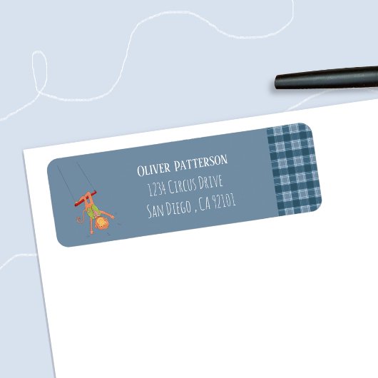 Circus Monkey Blue Return Address Label ラベル