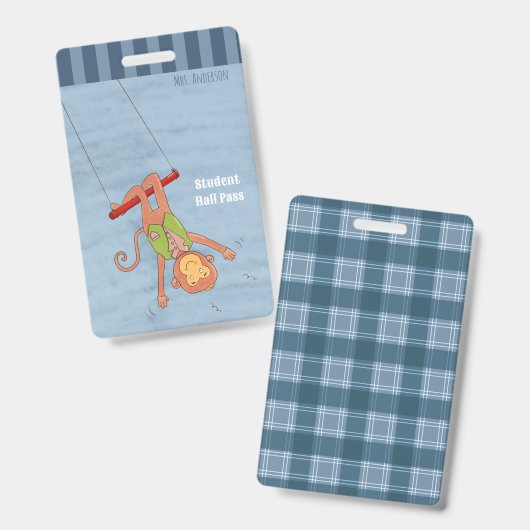 Circus Monkey Blue Student Hall Pass Badge バッジ (正面＆裏面)