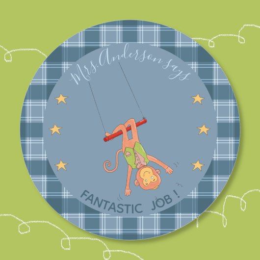 Circus Monkey Student Blue Reward Sticker ラウンドシール