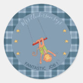 Circus Monkey Student Blue Reward Sticker ラウンドシール (正面)