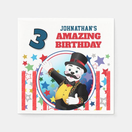 Circus Polar Bear Ringmaster Birthday  スタンダードカクテルナプキン (正面)