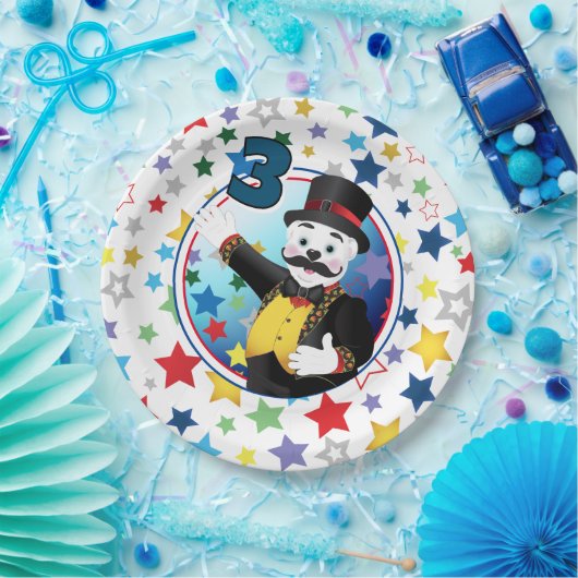 Circus Polar Bear Ringmaster Birthday ペーパープレート (パーティー)