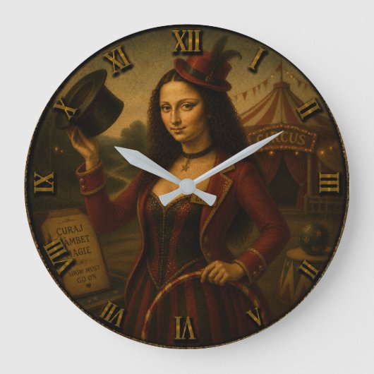 Circus Ringmaster Funny Mona Lisa Circus Performer ラージ壁時計 (正面)