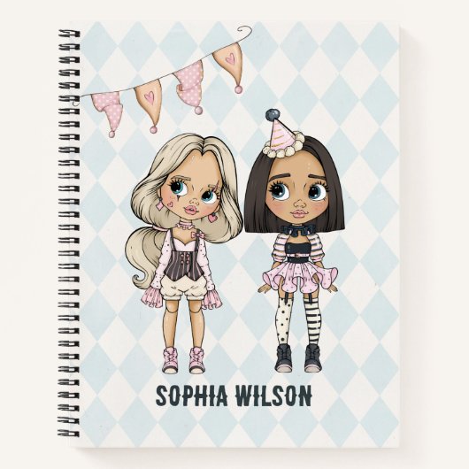 Circus School Pink Harlequin Girls Notebook ノートブック (正面)