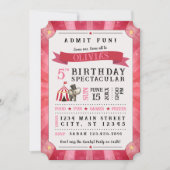 Circus Spectacular Birthday Invitation (Pink/Red) 招待状 (正面)