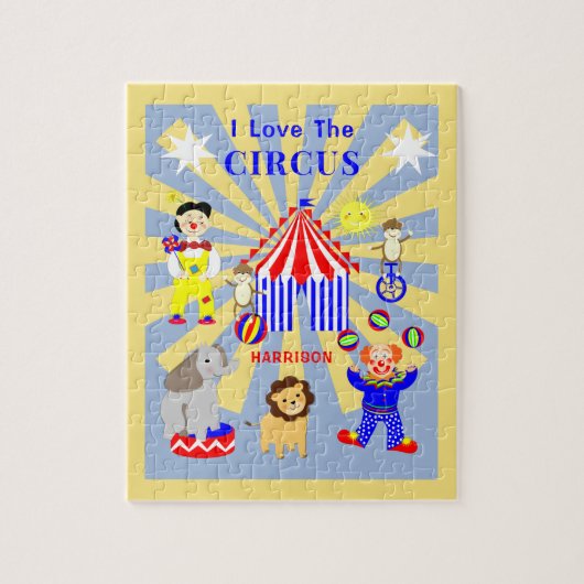Circus Tent Cartoon Clowns & Animals Personalized ジグソーパズル (縦)