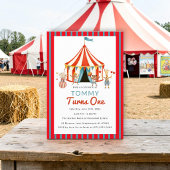 Circus Tent Red Blue Birthday Invite 招待状