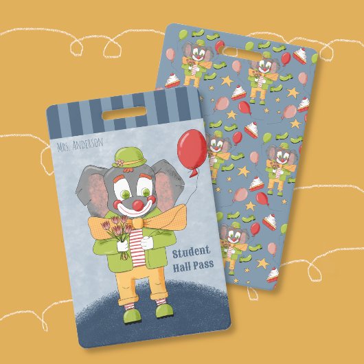 Circus Theme Clown Elephant Blue Hall Pass Badge バッジ