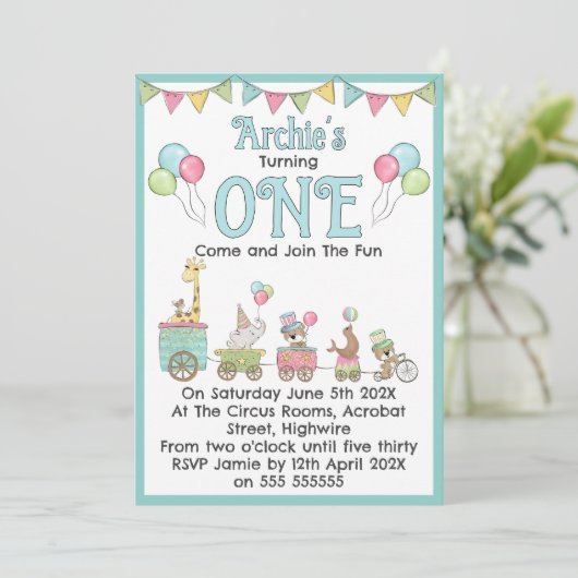 Circus Themed 1st Birthday Invitation 招待状 (スタンド正面)