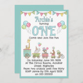 Circus Themed 1st Birthday Invitation 招待状 (正面/裏面)