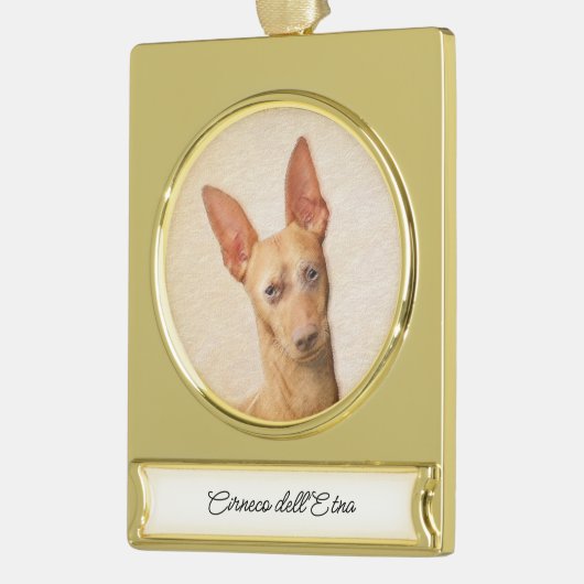 Cirneco dell'Etna's -絵画かわいいオリジナルドッグアート ゴールドプレートバナーオーナメント (左)
