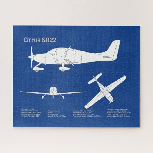 Cirrus SR22 – 飛行機の設計図スケッチ計画ABD ジグソーパズル (横)